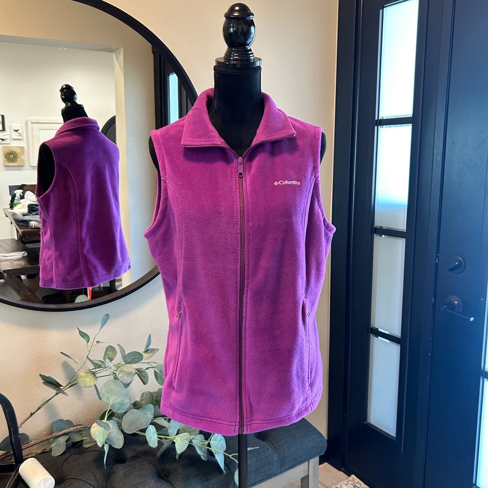 Columbia Benton Springs Fleece Vest Womens Large Magenta Purple Full Zip 1372121